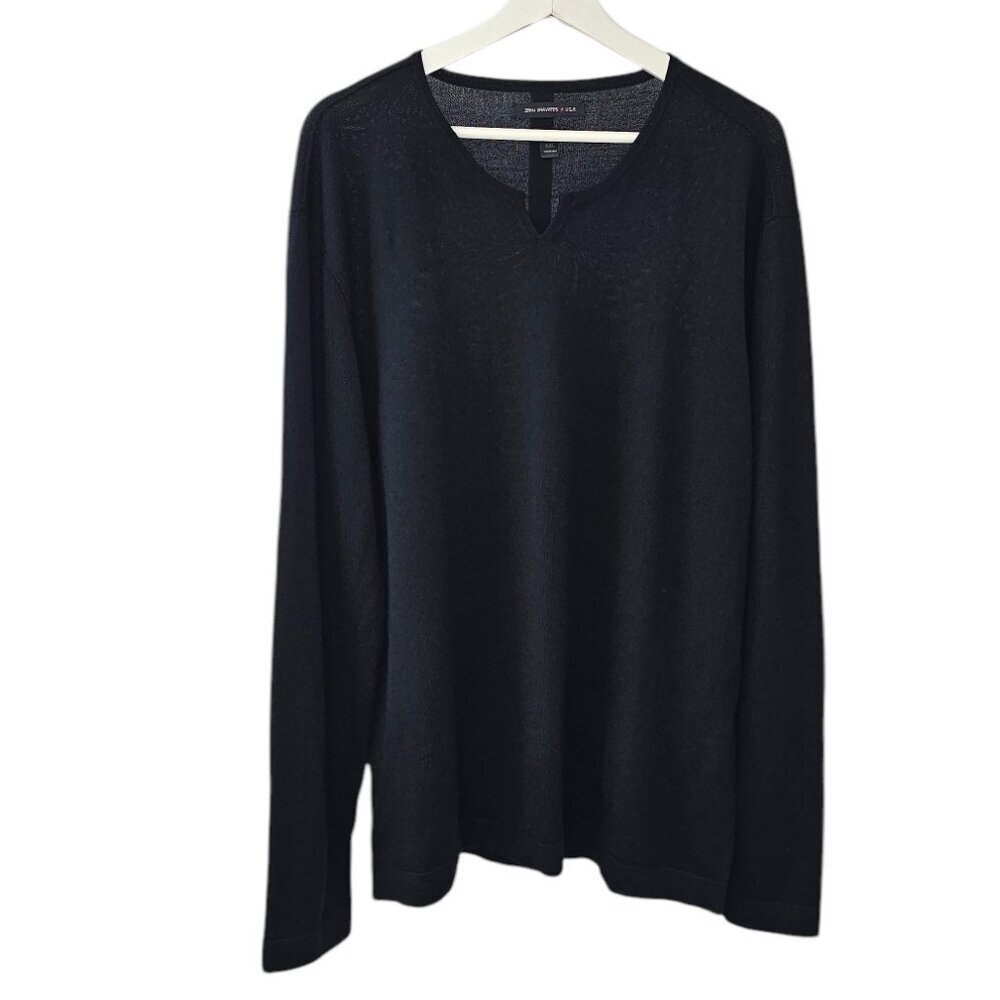 John Varvatos Mens Luxe Long Sleeve, Leather Elbow Patch, Wool Blend, Black, Xxl